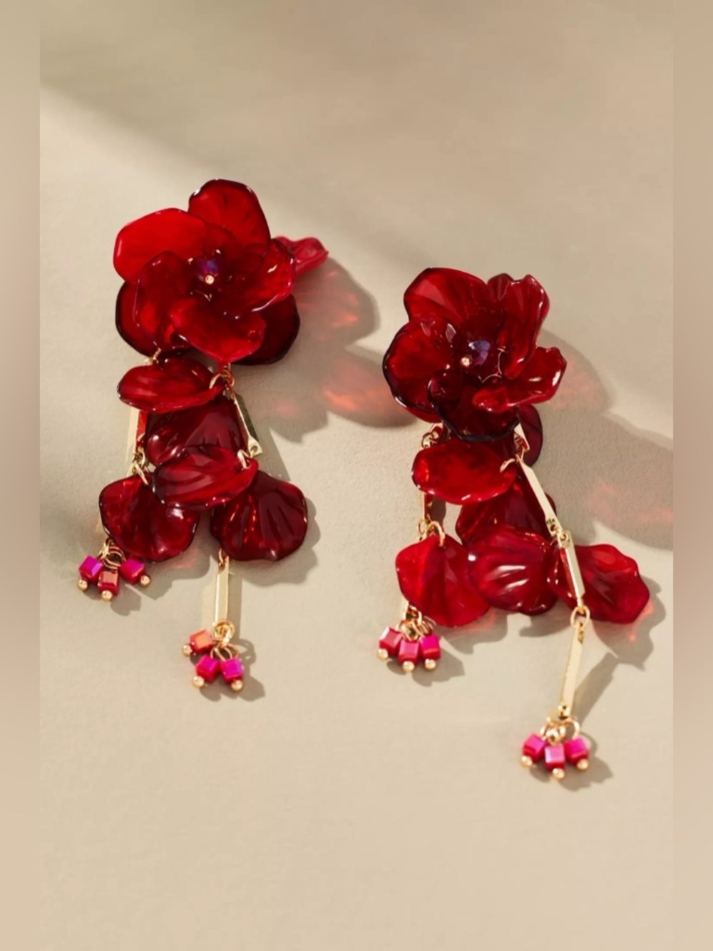 Last One! NWT Anthropologie Floral Drop Earrings Wine Red